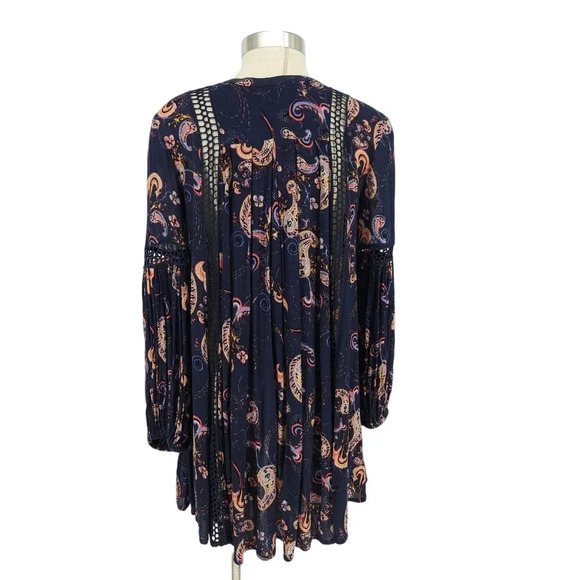 Free People Just The Two Of Us Shift Tunic Dress Navy Paisley Long Sleeve - Picture 4 of 7